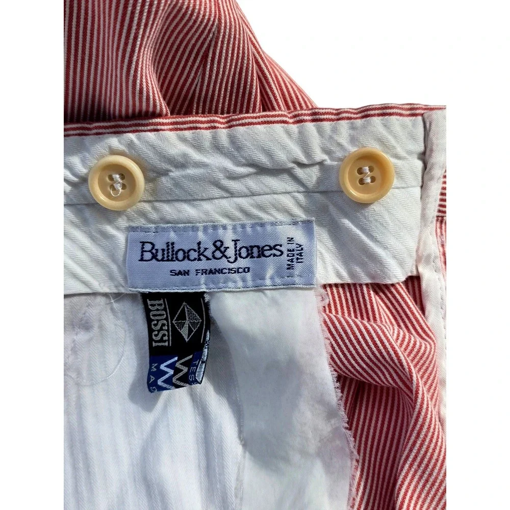 Bullock & Jones Seersucker Pants Mens 36 Red White Pleated‎ Bossi Italy